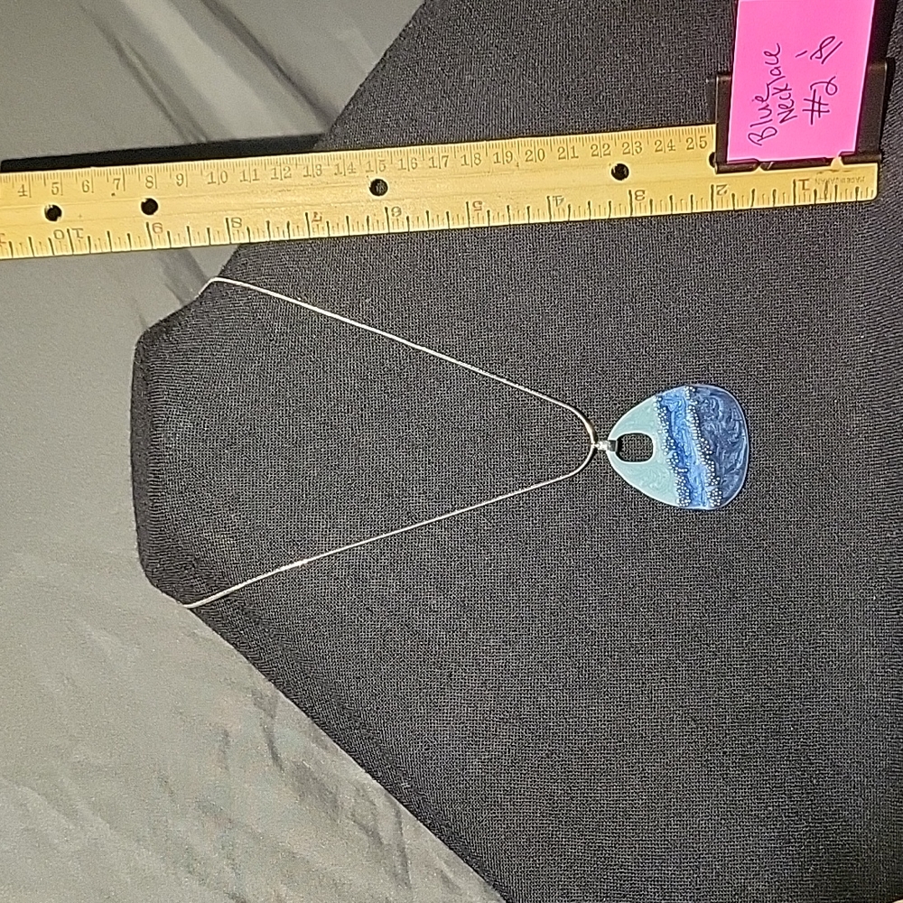 18" silver necklace with blue pendant
